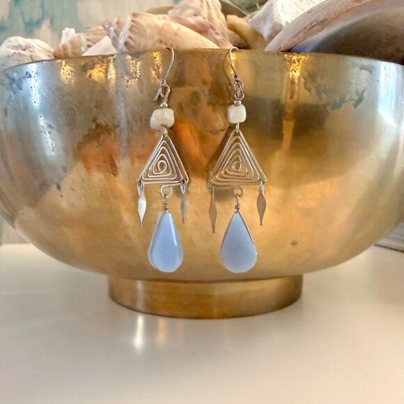 Artisan Jewelry - Artisan Geometric Silver Toned Dangle Spiral Triangle Blue Chalcedony